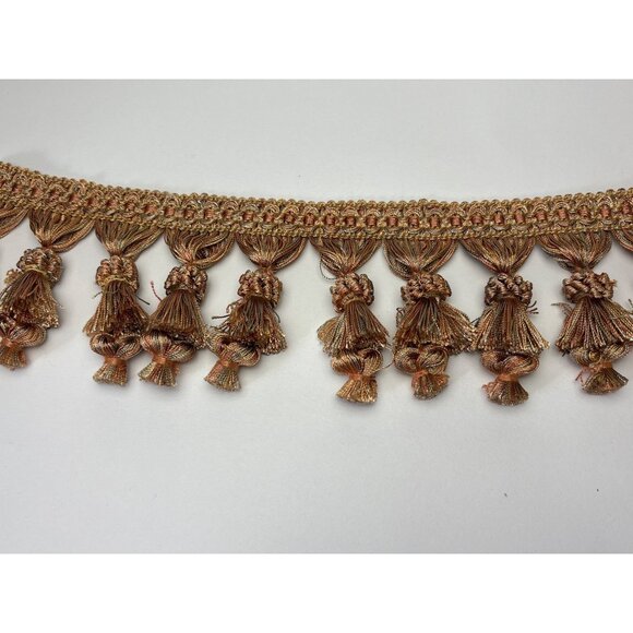 1 yard + 20" Multi-Tassel Metallic Fringe Trim Gold Copper Decorative Sewing Mat - Picture 1 of 13
